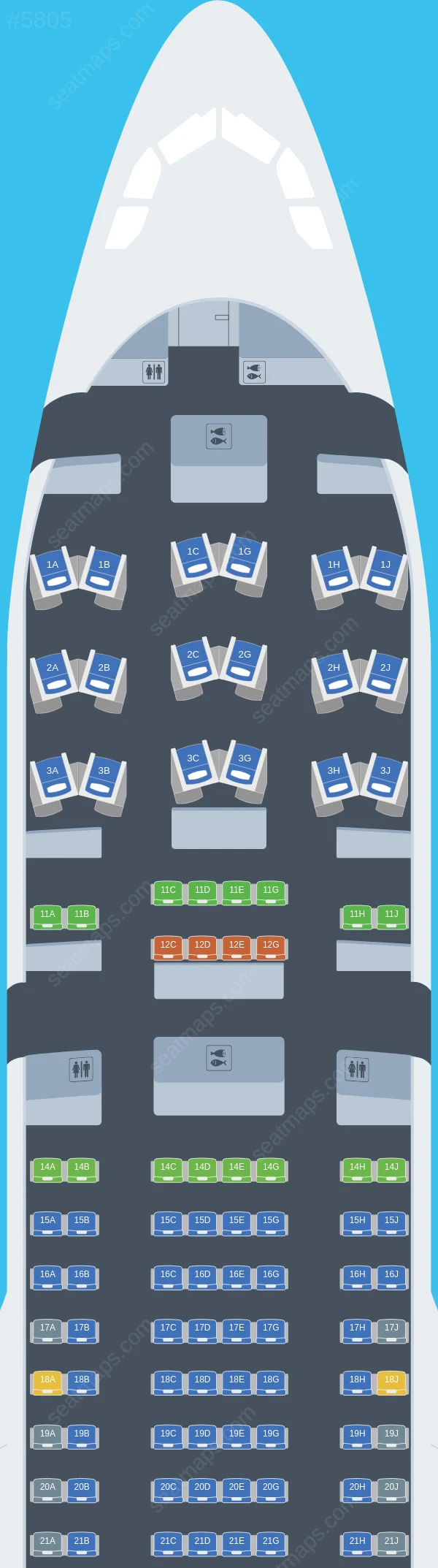 Hawaiian Airlines Airbus A330-200 seatmap preview