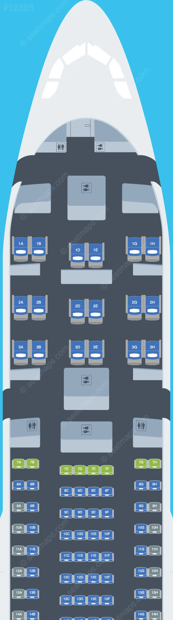 T'way Air Airbus A330-200 seatmap preview