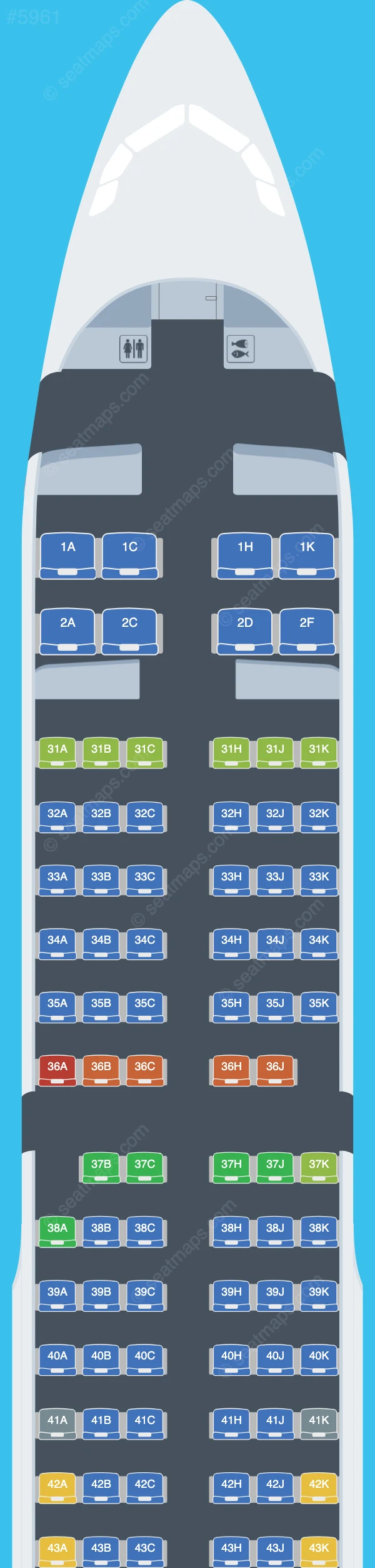 Juneyao Air Airbus A321-200 seatmap preview