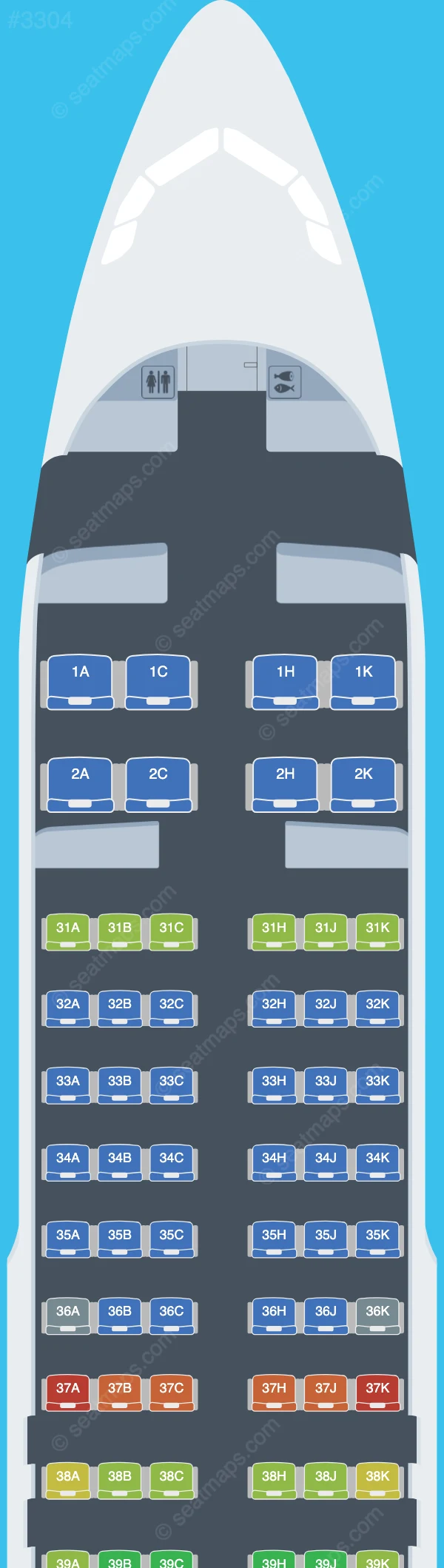 Juneyao Air Airbus A320-200 seatmap preview