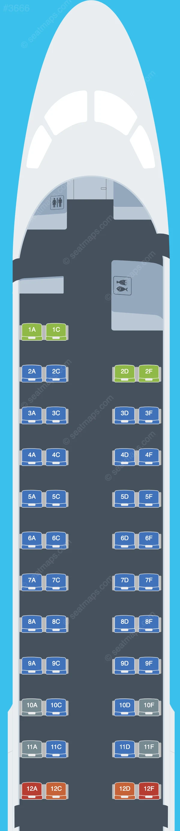 Tianjin Airlines Embraer E190 seatmap preview