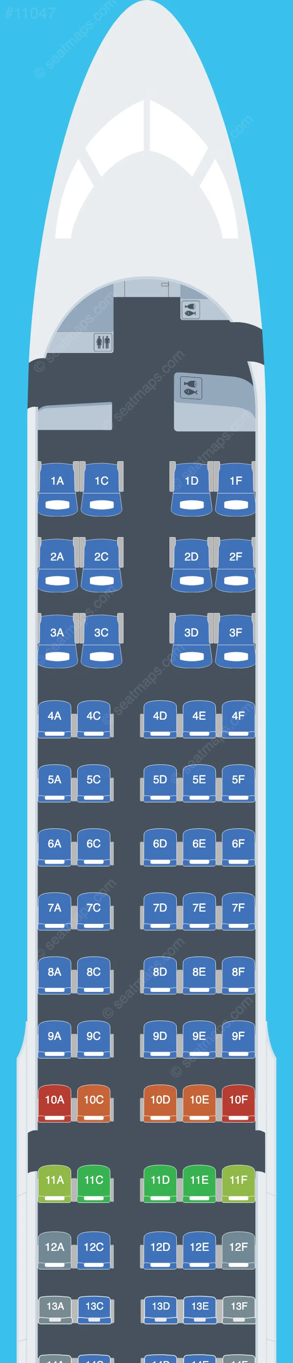 Breeze Airways Airbus A220-300 V.1 seatmap preview