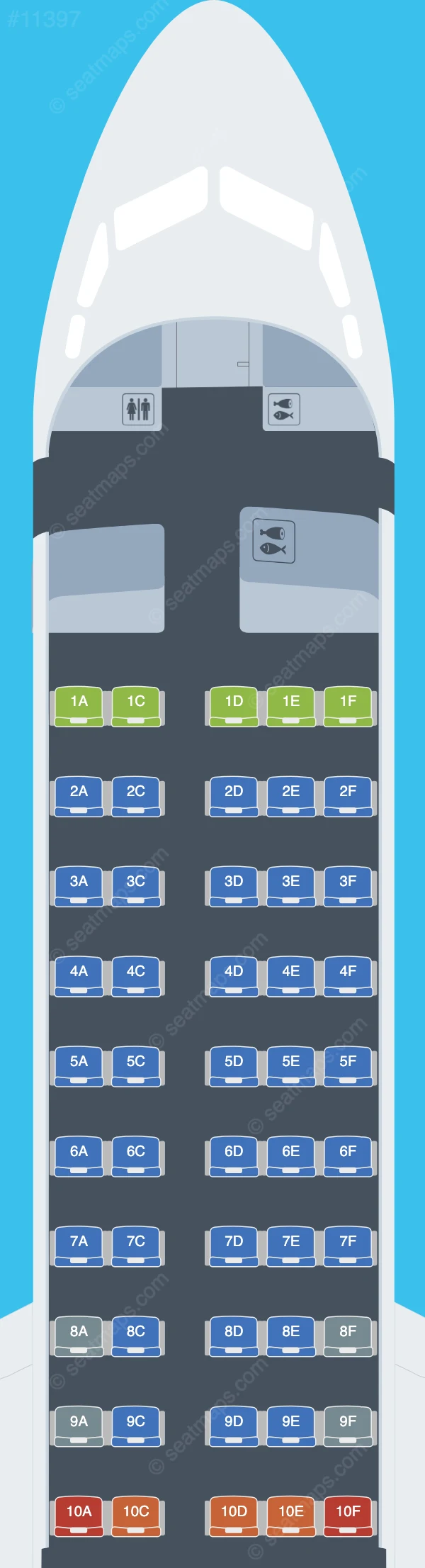 i-Fly Air Fokker 70 seatmap preview