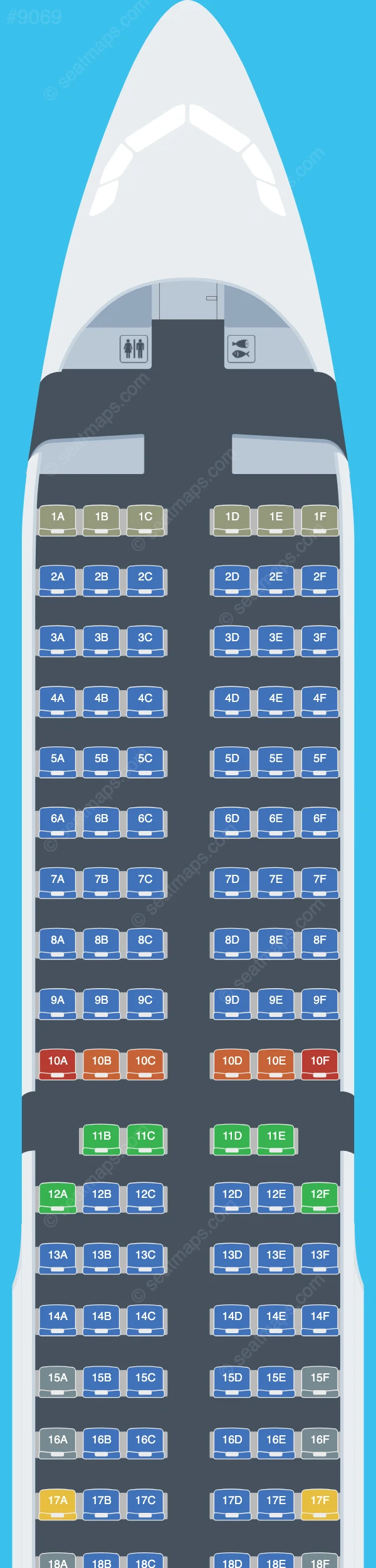 Tianjin Airlines Airbus A321-200 V.2 seatmap preview