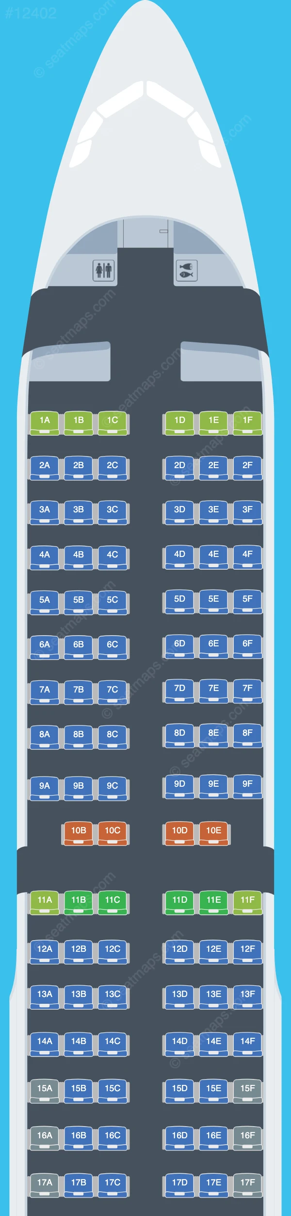 Fly2Sky Airbus A321-200 seatmap preview