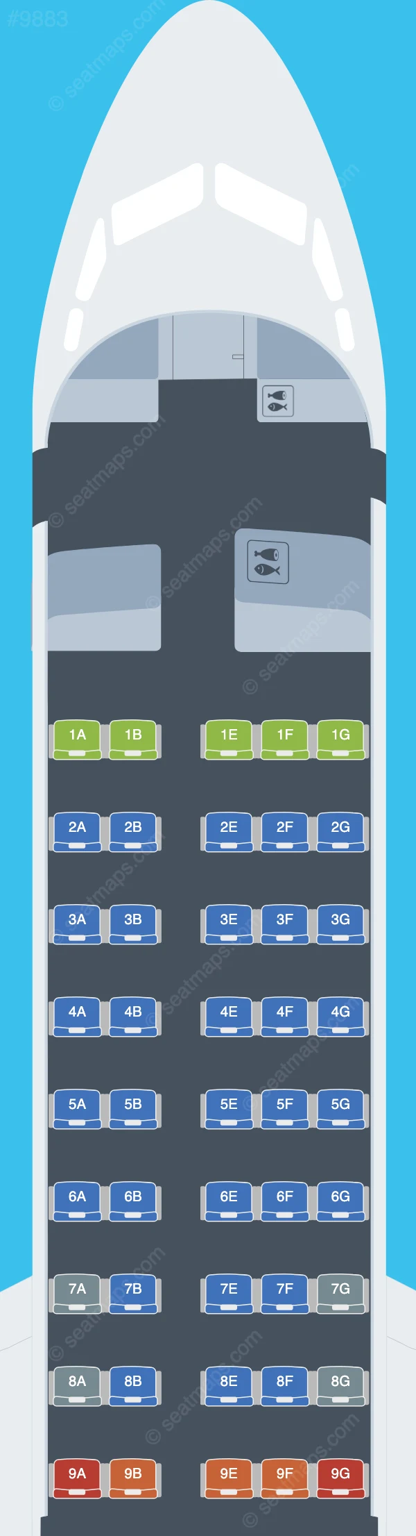 Virgin Australia Fokker 70 seatmap preview