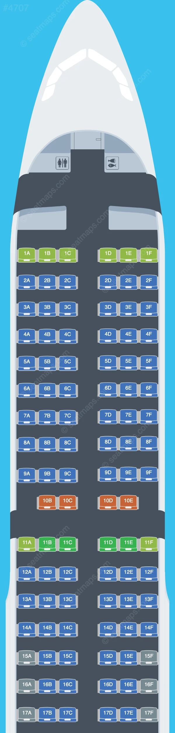 Sunclass Airlines Airbus A321-200 seatmap preview