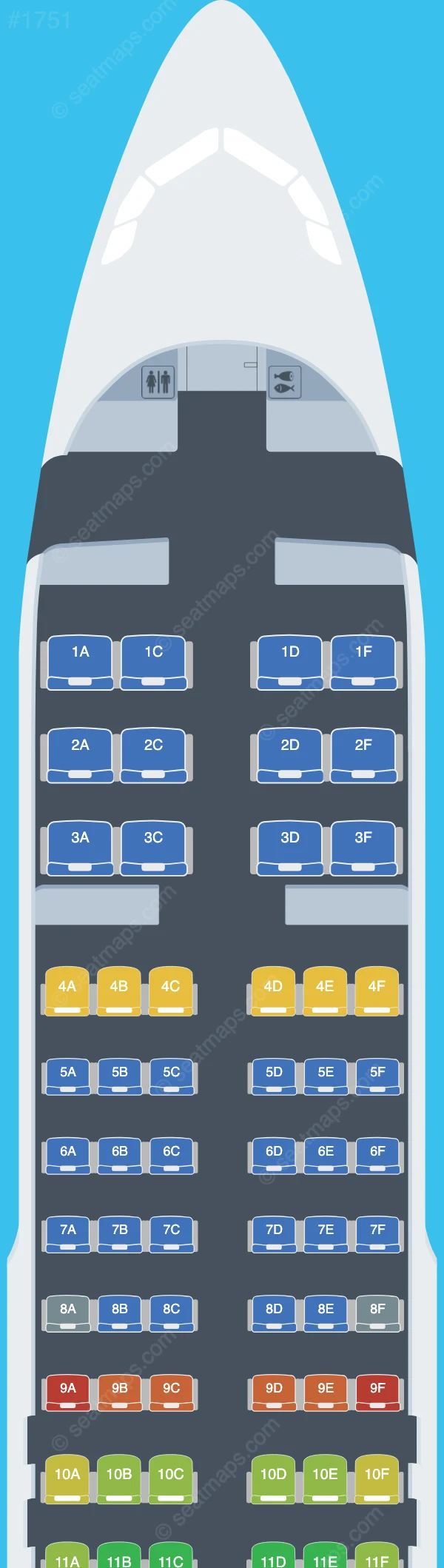 American Airlines Airbus A320-200 seatmap preview