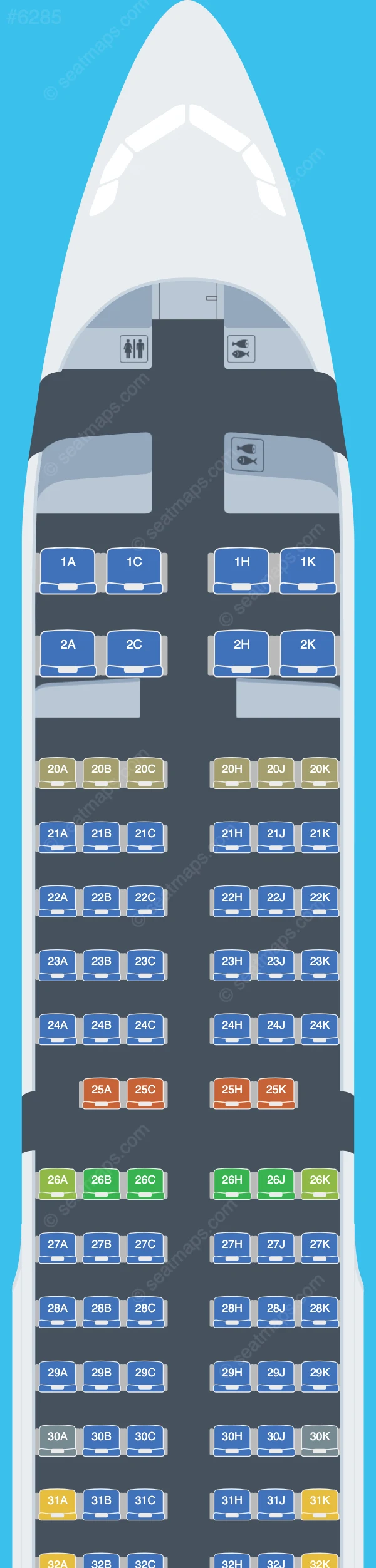 Uni Air Airbus A321-200 seatmap preview