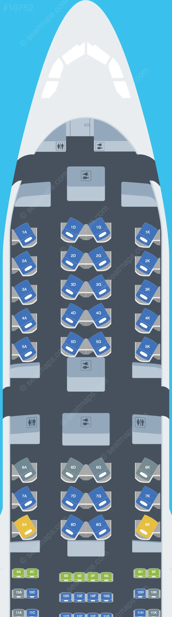 Kuwait Airways Airbus A330-800neo seatmap mobile preview
