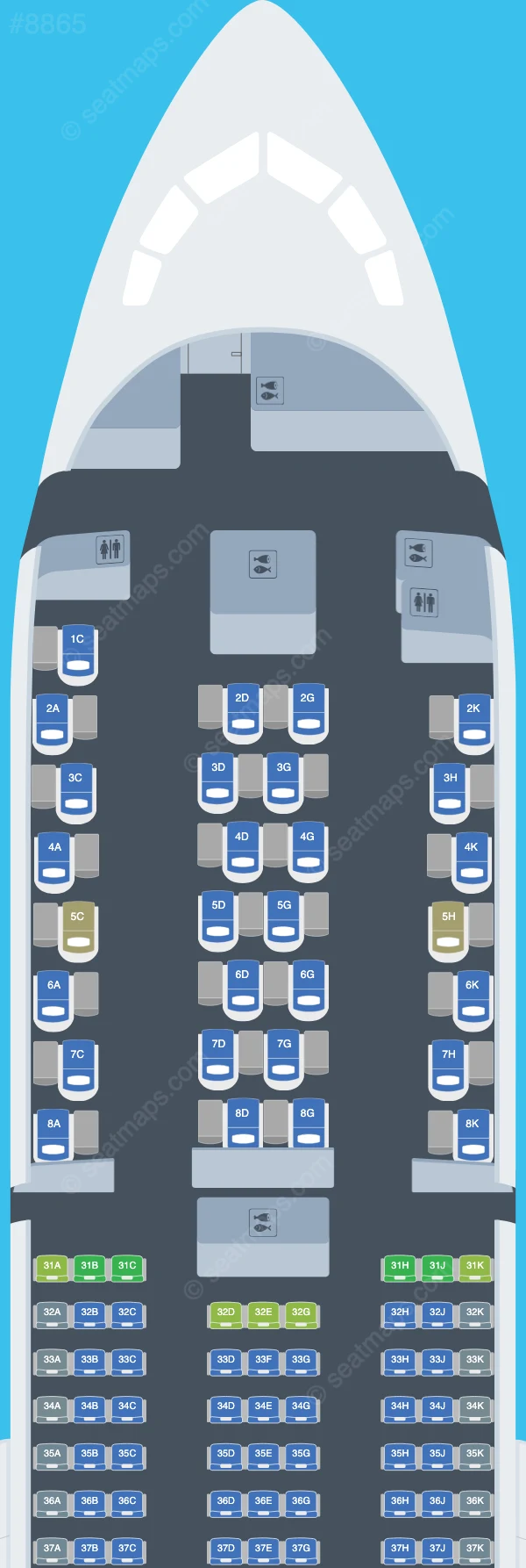 Juneyao Air Boeing 787-9 seatmap preview