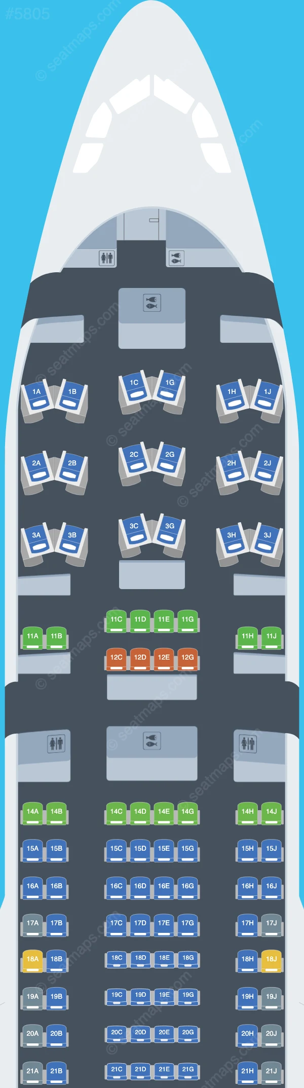 Hawaiian Airlines Airbus A330-200 seatmap preview
