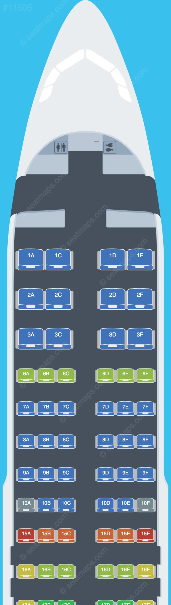 Global Crossing Airlines Airbus A320-200 V.1 seatmap preview
