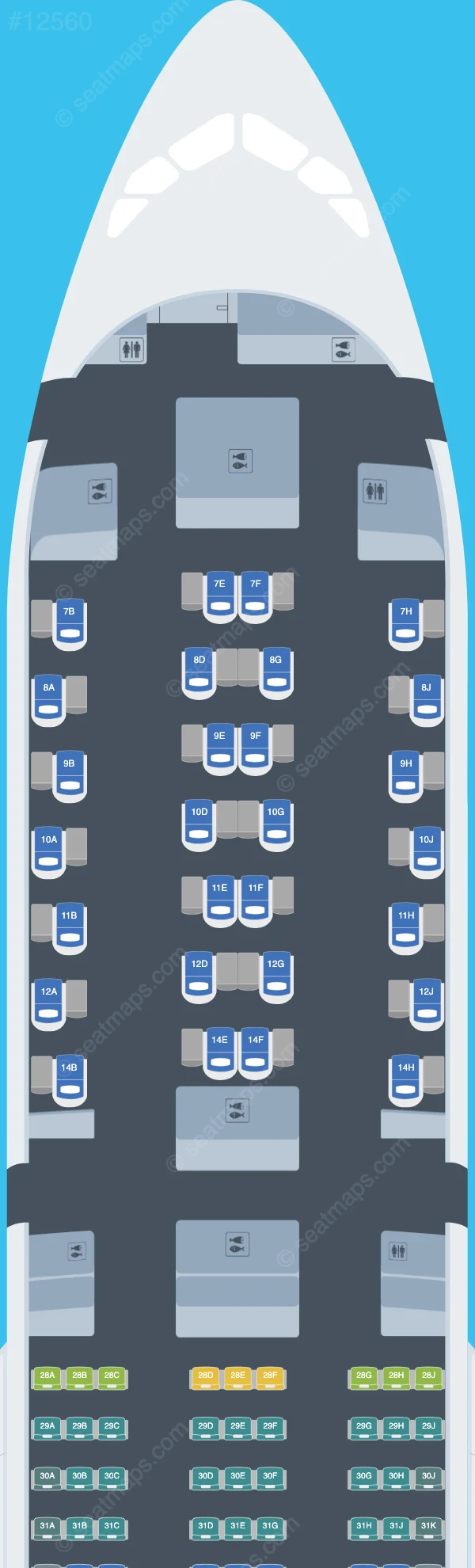 Korean Air Airbus A350-900 seatmap preview