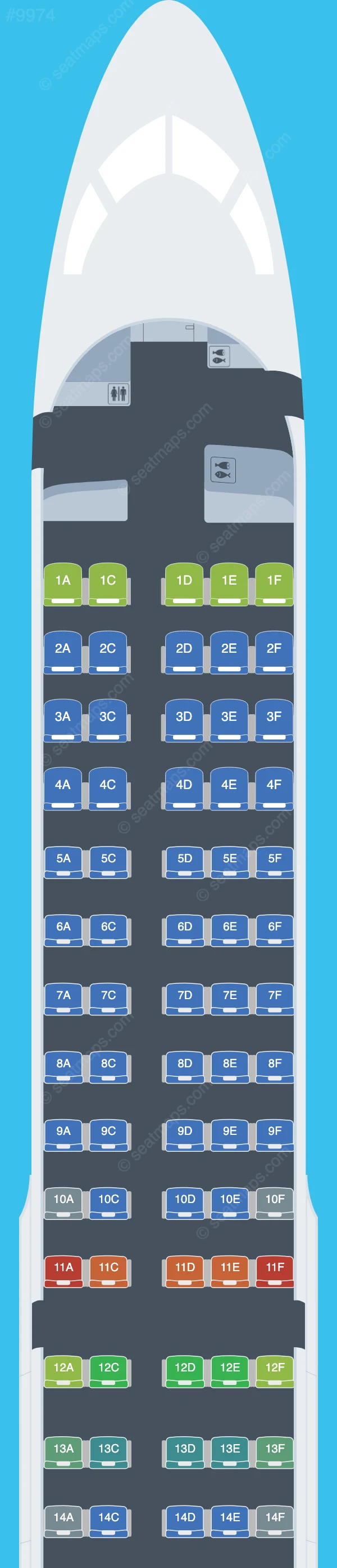 JetBlue Airways Airbus A220-300 seatmap preview